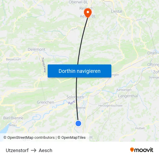 Utzenstorf to Aesch map