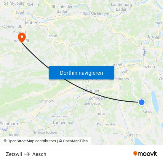 Zetzwil to Aesch map