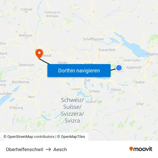 Oberhelfenschwil to Aesch map