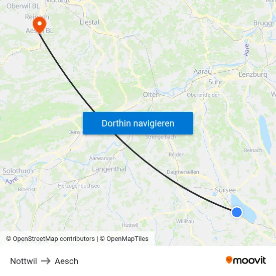Nottwil to Aesch map