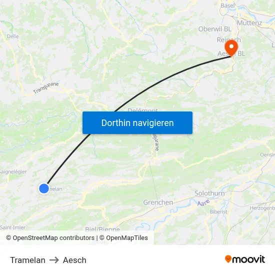 Tramelan to Aesch map