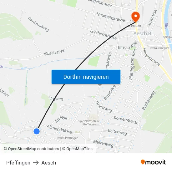 Pfeffingen to Aesch map