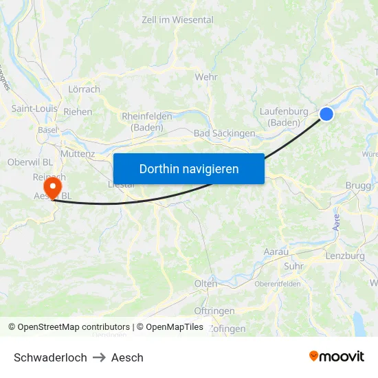 Schwaderloch to Aesch map