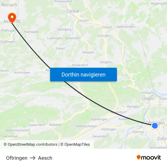 Oftringen to Aesch map