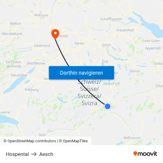 Hospental to Aesch map