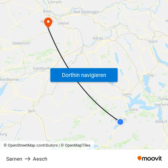 Sarnen to Aesch map