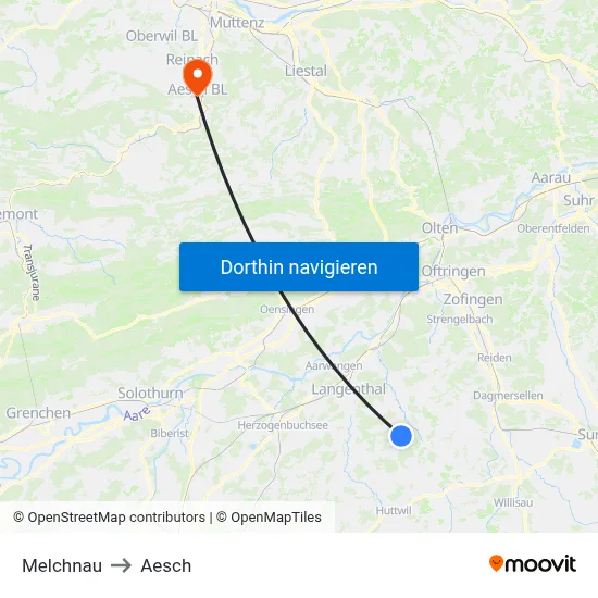 Melchnau to Aesch map