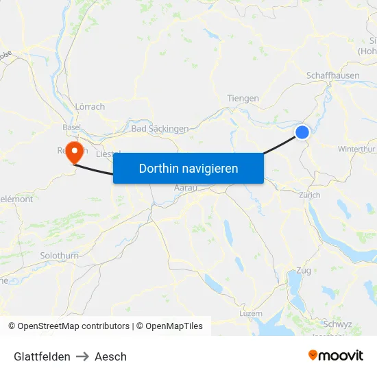 Glattfelden to Aesch map