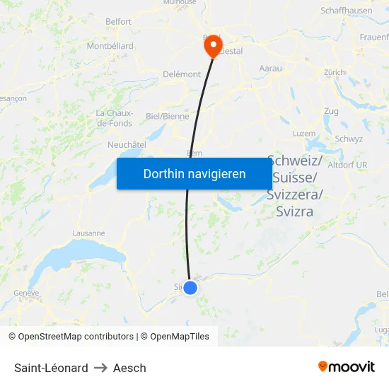 Saint-Léonard to Aesch map