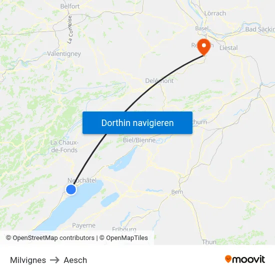 Milvignes to Aesch map