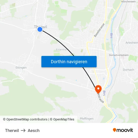 Therwil to Aesch map