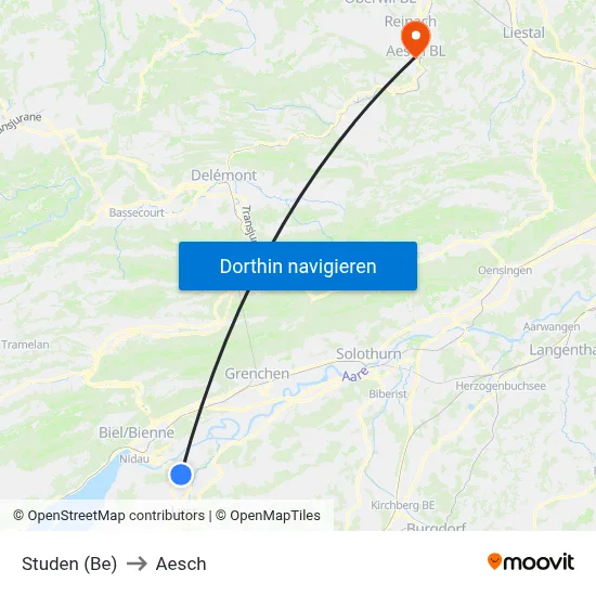 Studen (Be) to Aesch map
