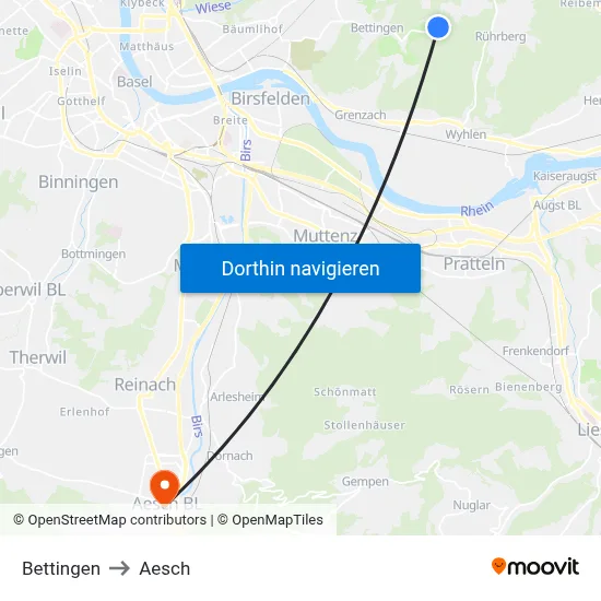Bettingen to Aesch map
