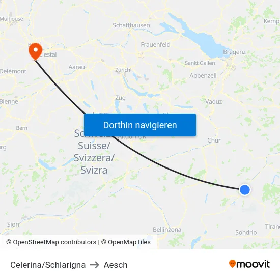 Celerina/Schlarigna to Aesch map
