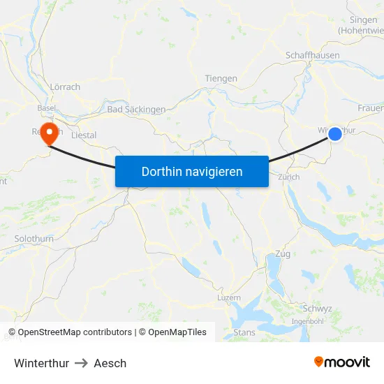 Winterthur to Aesch map