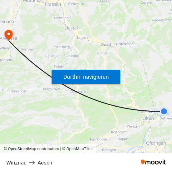 Winznau to Aesch map