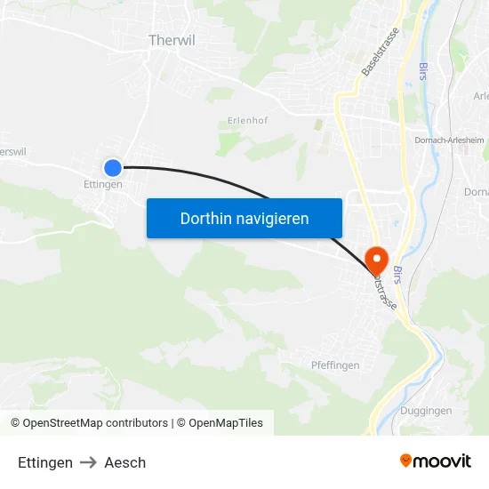 Ettingen to Aesch map