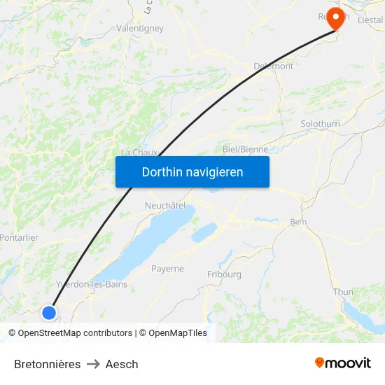 Bretonnières to Aesch map