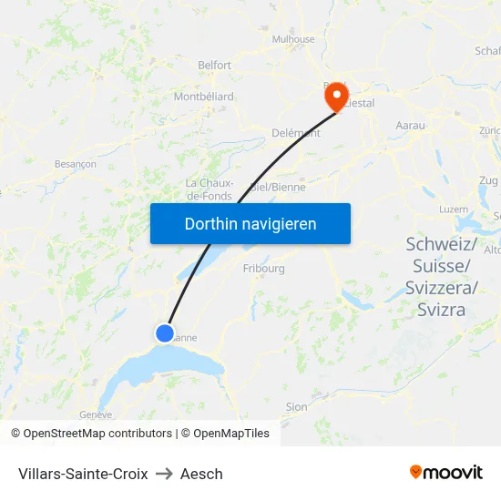 Villars-Sainte-Croix to Aesch map