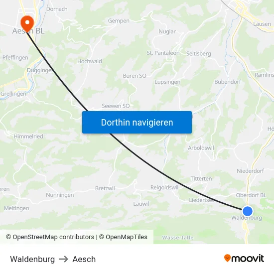 Waldenburg to Aesch map