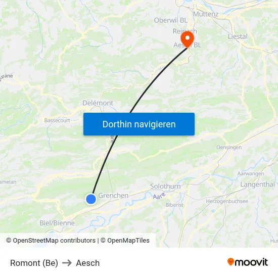 Romont (Be) to Aesch map
