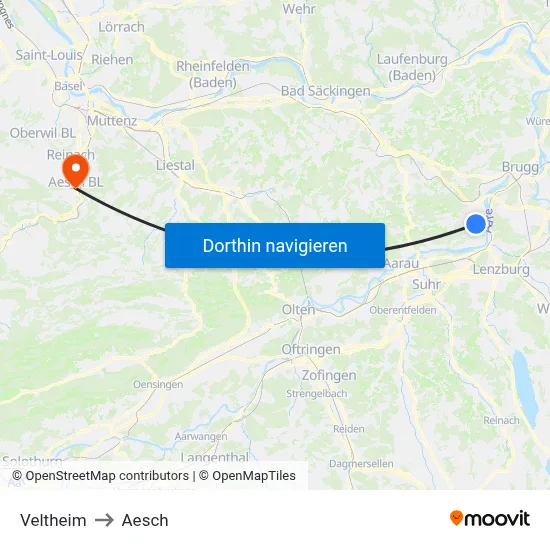 Veltheim to Aesch map
