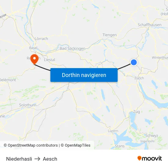 Niederhasli to Aesch map