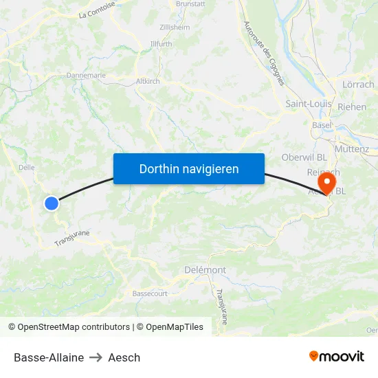 Basse-Allaine to Aesch map