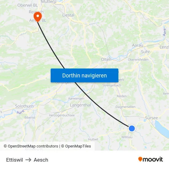 Ettiswil to Aesch map