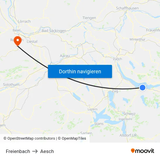 Freienbach to Aesch map