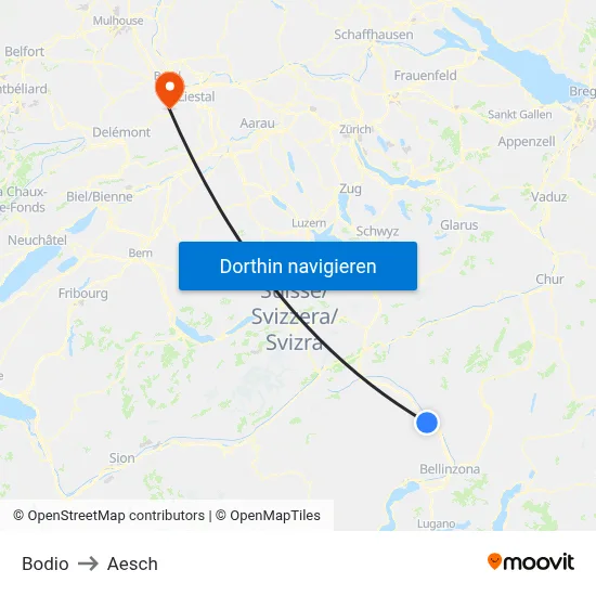 Bodio to Aesch map