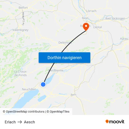 Erlach to Aesch map
