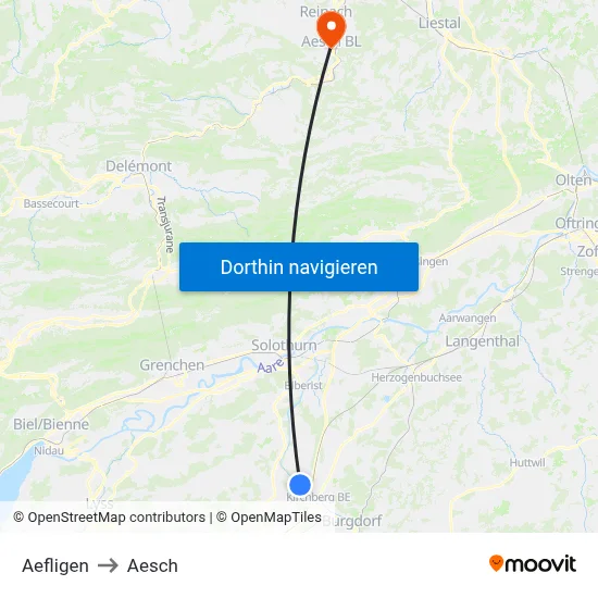Aefligen to Aesch map