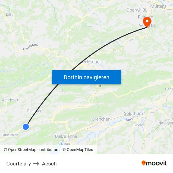 Courtelary to Aesch map