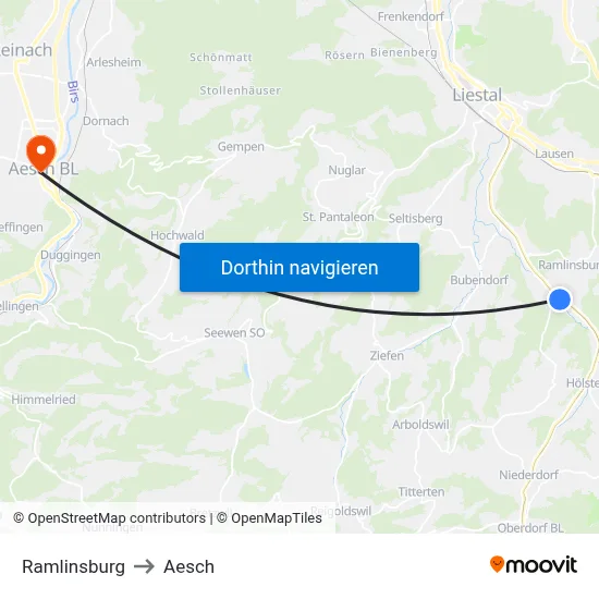 Ramlinsburg to Aesch map