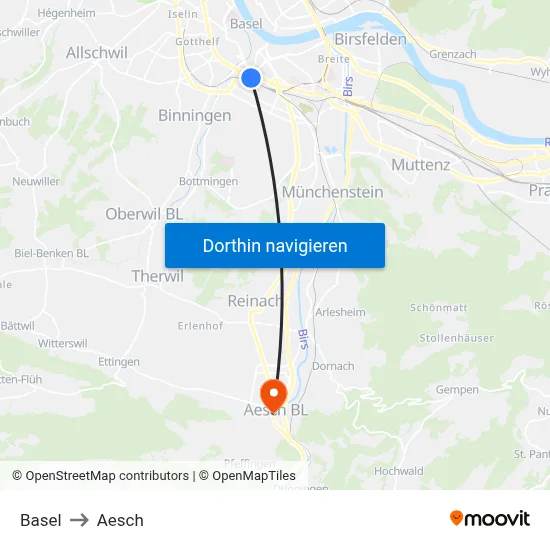 Basel to Aesch map