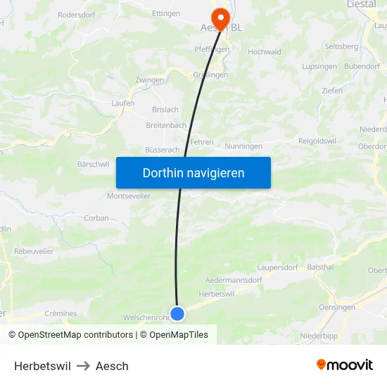 Herbetswil to Aesch map
