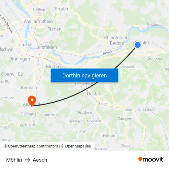 Möhlin to Aesch map