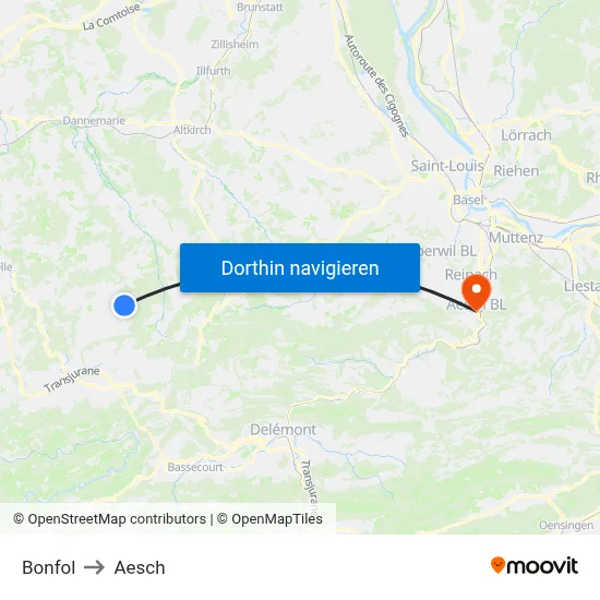 Bonfol to Aesch map