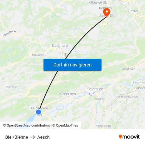 Biel/Bienne to Aesch map