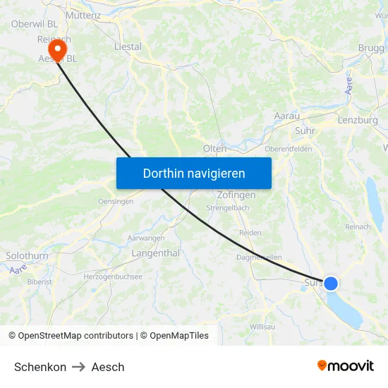 Schenkon to Aesch map