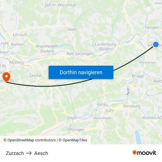 Zurzach to Aesch map