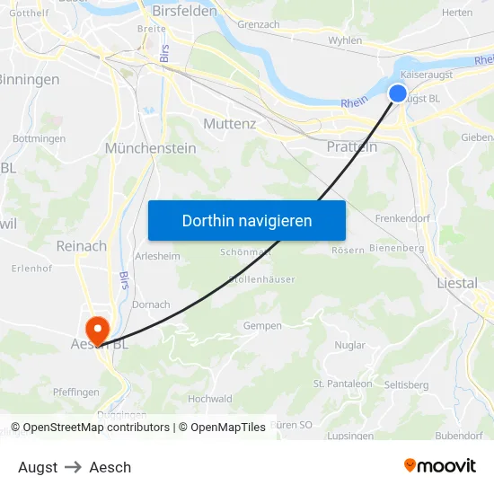 Augst to Aesch map