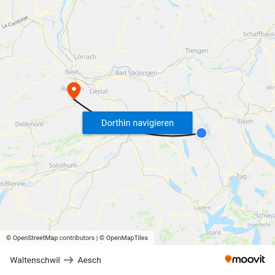 Waltenschwil to Aesch map