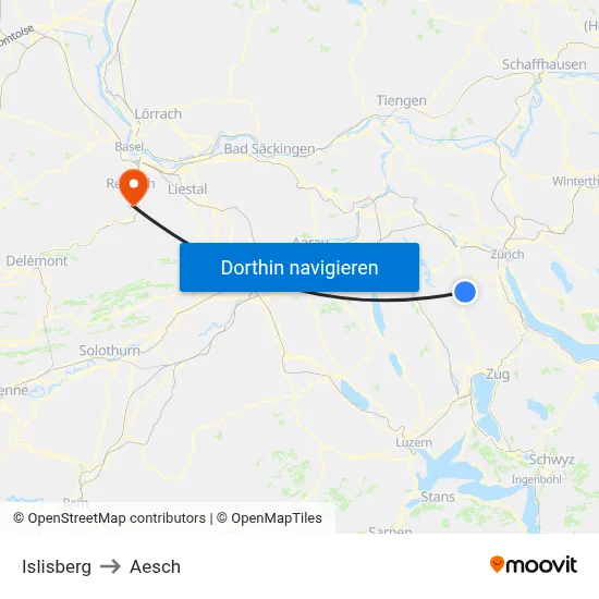 Islisberg to Aesch map
