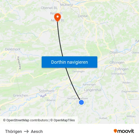 Thörigen to Aesch map