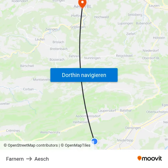 Farnern to Aesch map