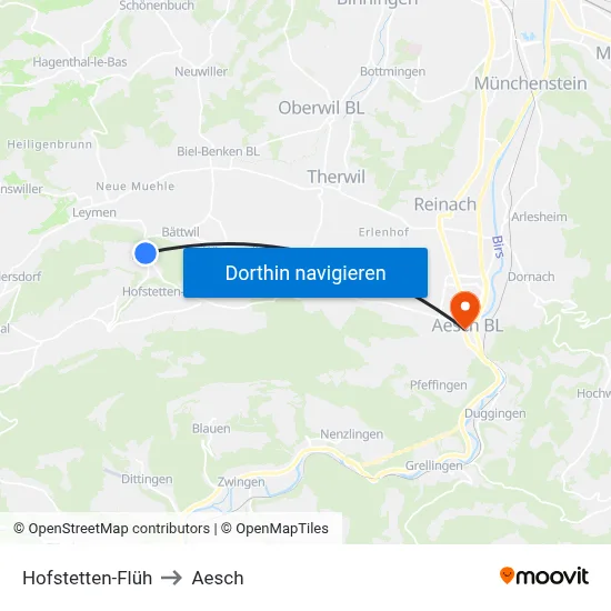 Hofstetten-Flüh to Aesch map