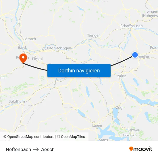 Neftenbach to Aesch map