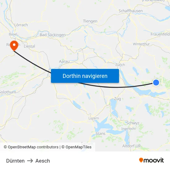 Dürnten to Aesch map
